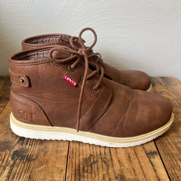 Levi's 501 Boys Youth Ankle Work Boots SZ 6 Brown British Tan Lightweight - Picture 5 of 10